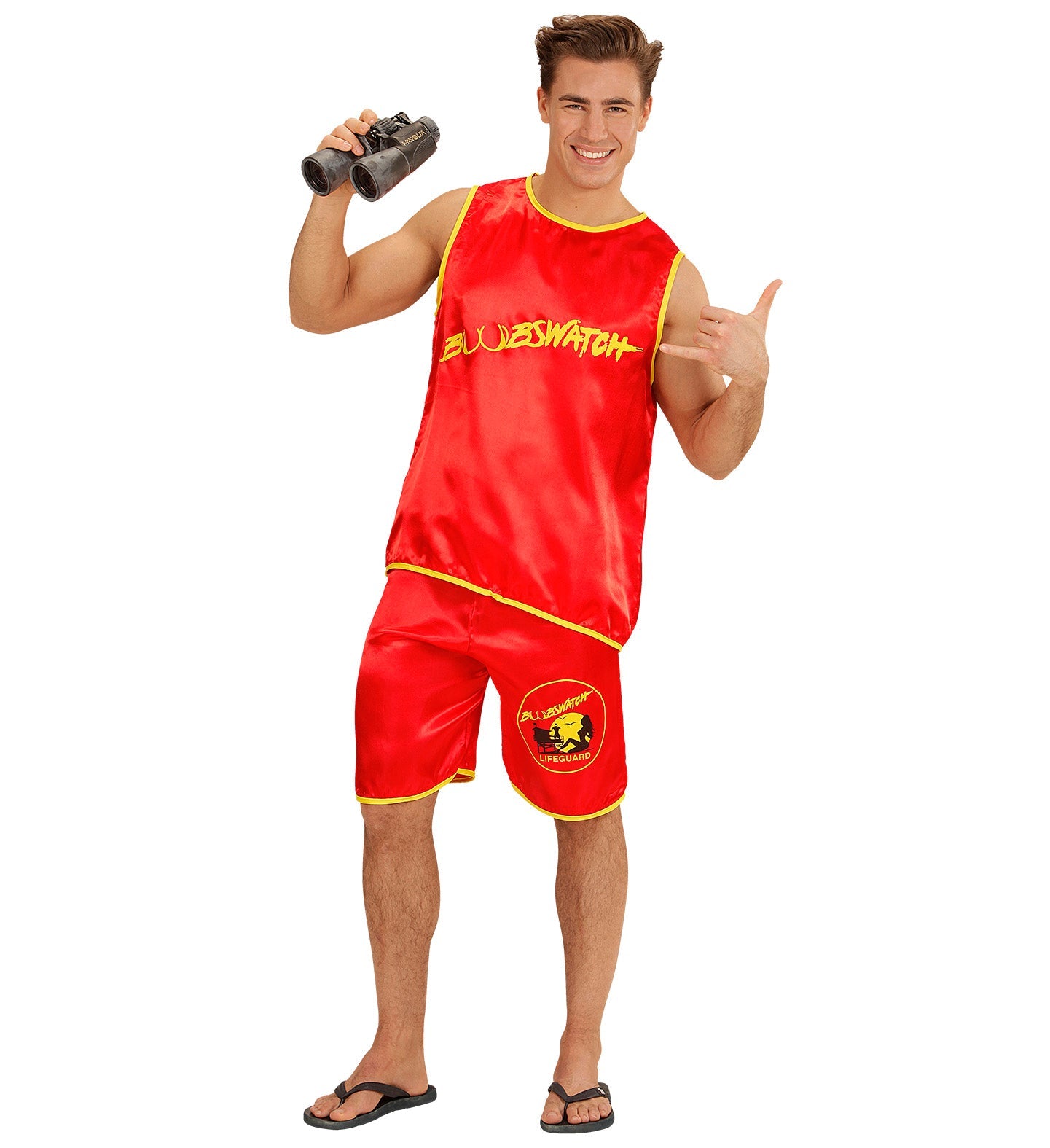 Rotes zweiteiliges Baywatch Rettungsschwimmer Kostüm mit Tanktop und Shorts