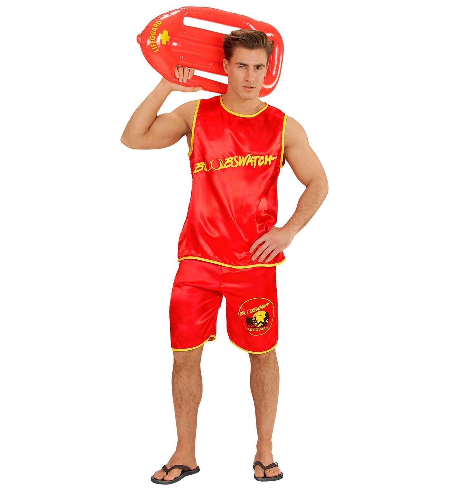 Rotes Baywatch Lifeguard-Kostüm aus Tanktop und Shorts, leicht und bequem für Partys.