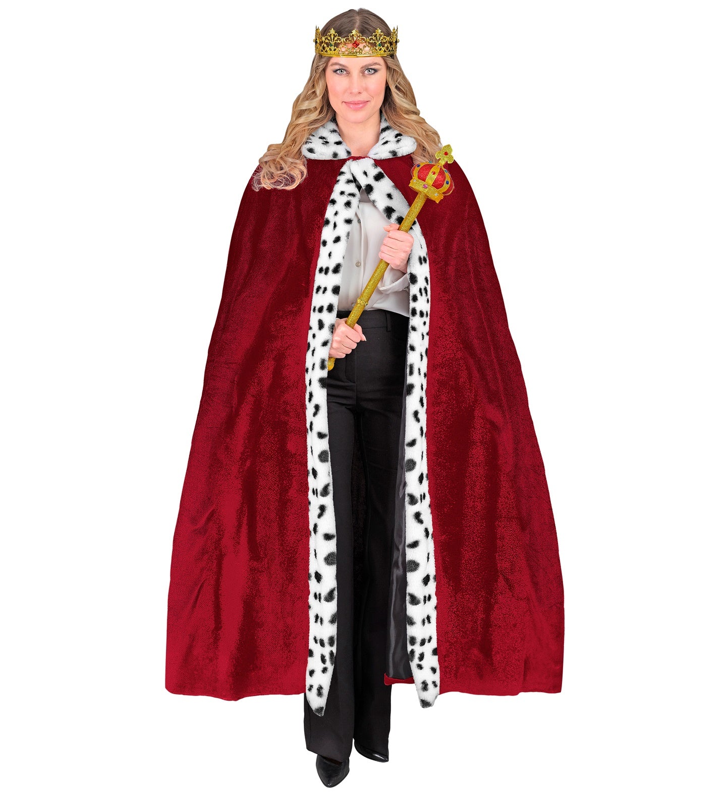 Bordeauxroter Königsumhang aus Samt-Look für Erwachsene, 140 cm lang.