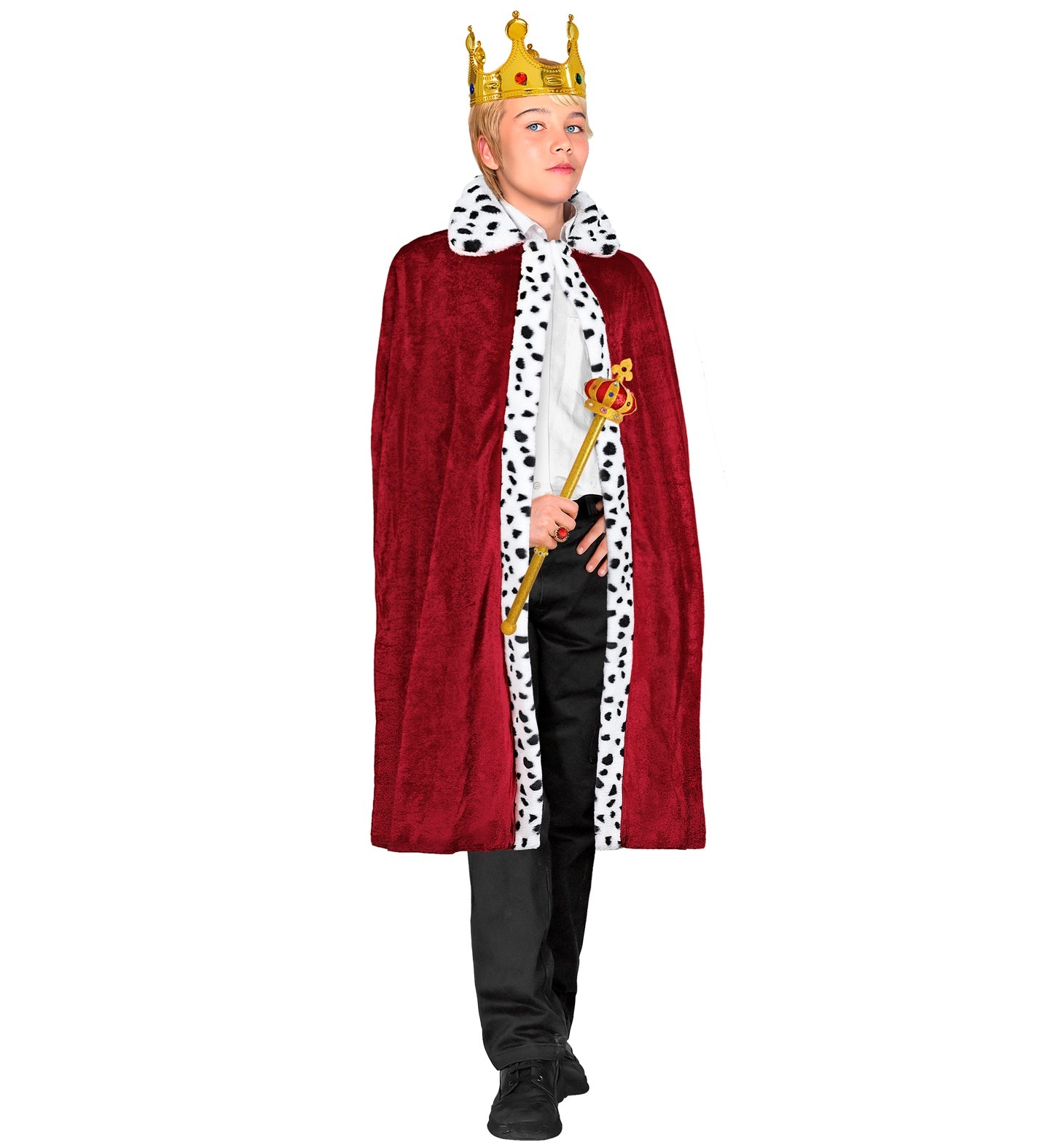 Bordeauxrotes Königscape aus 90 cm Samt für Kinder mit satinierter Fütterung.