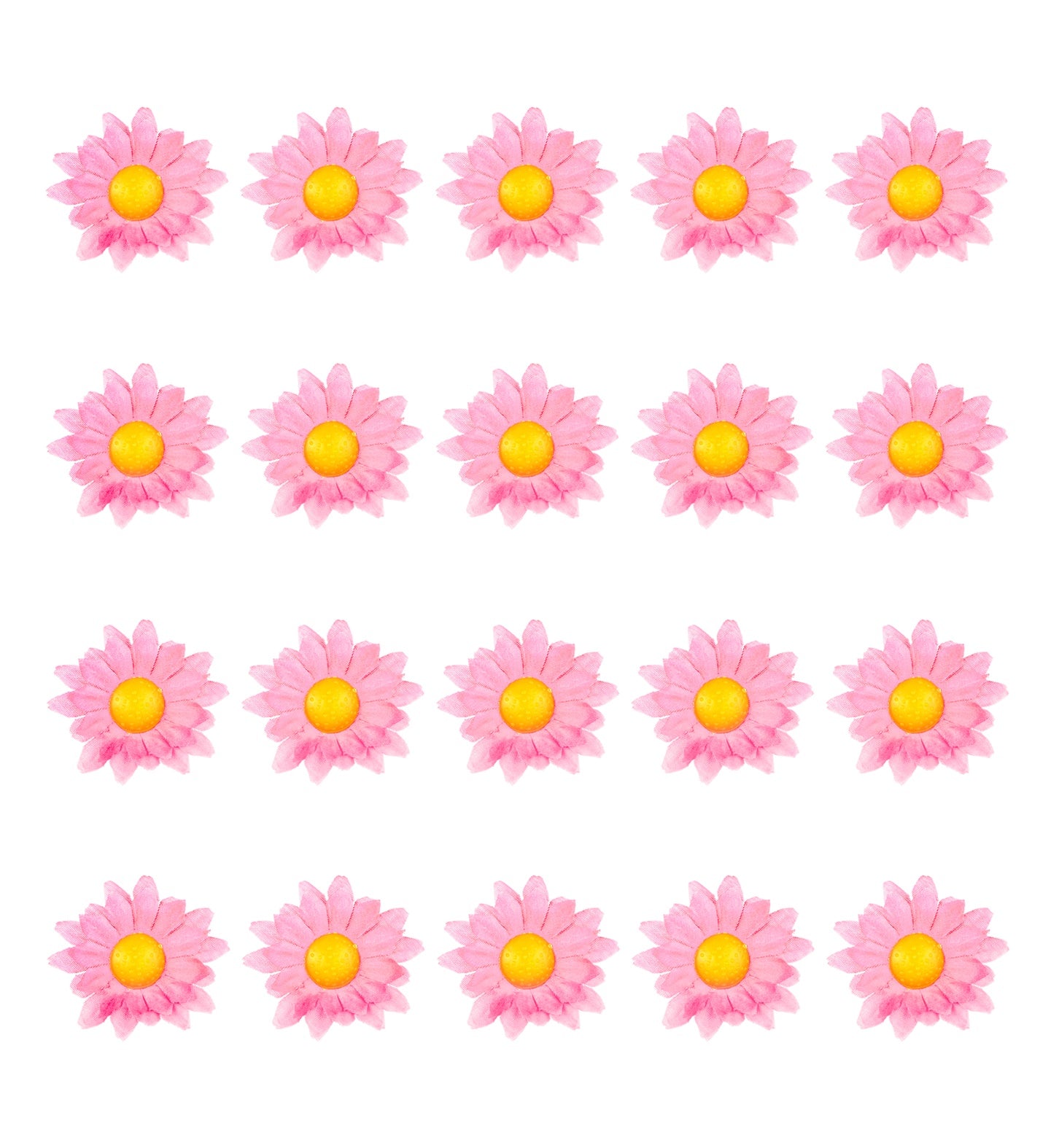 20 rosa Papierblumen in einer braunen Bastelbox für dekorative Akzente im Raum