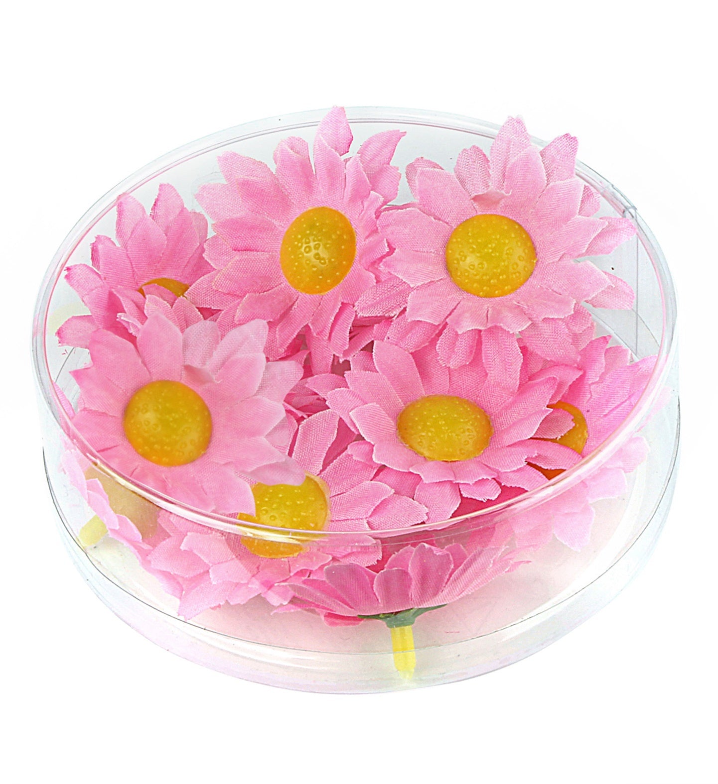 20 dekorative rosa Blumen in einer kompakten Bastelpapierbox.