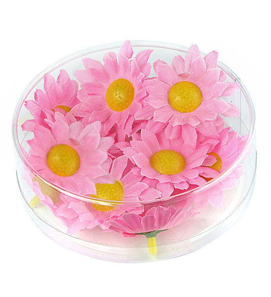 20 dekorative rosa Blumen in einer kompakten Bastelpapierbox.