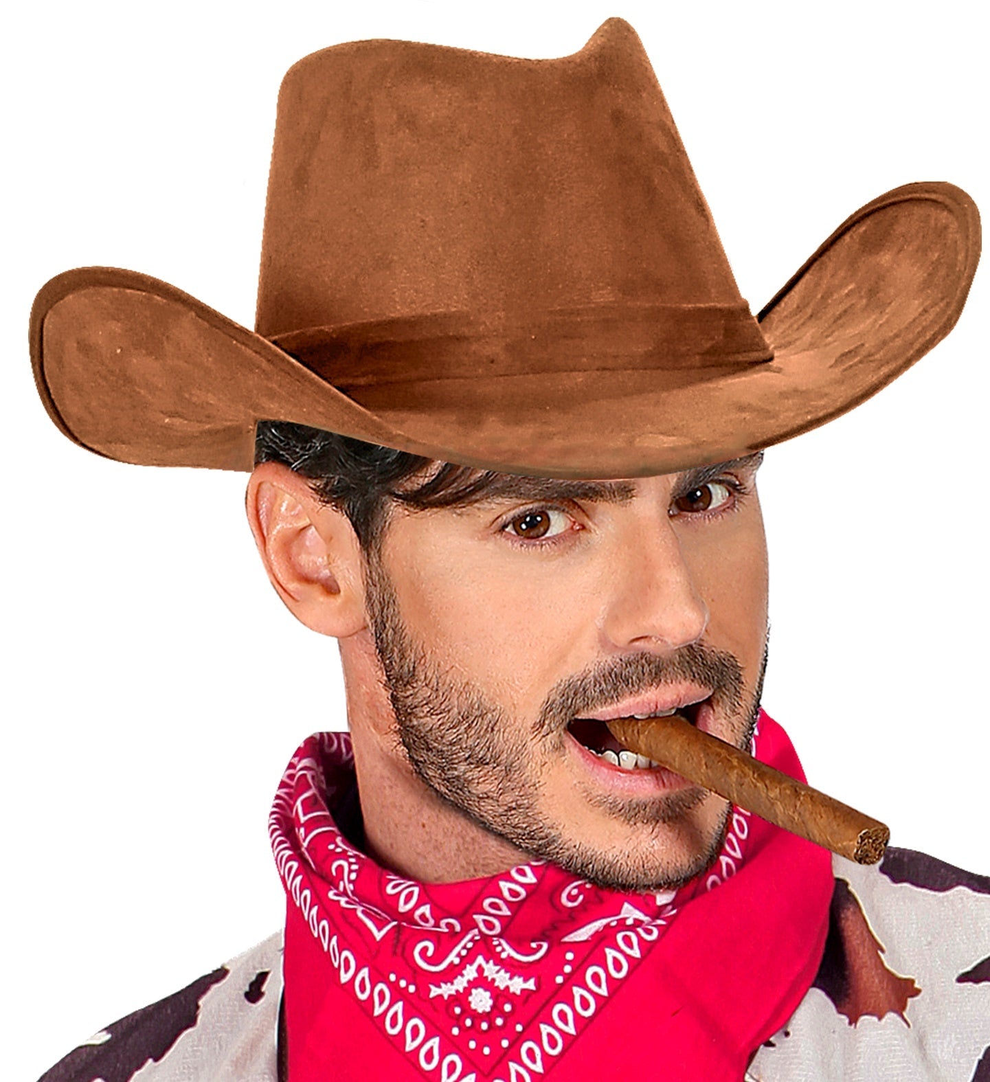 Brauner Cowboyhut in Wildlederoptik mit breiter Krempe und klassischem Westernstil