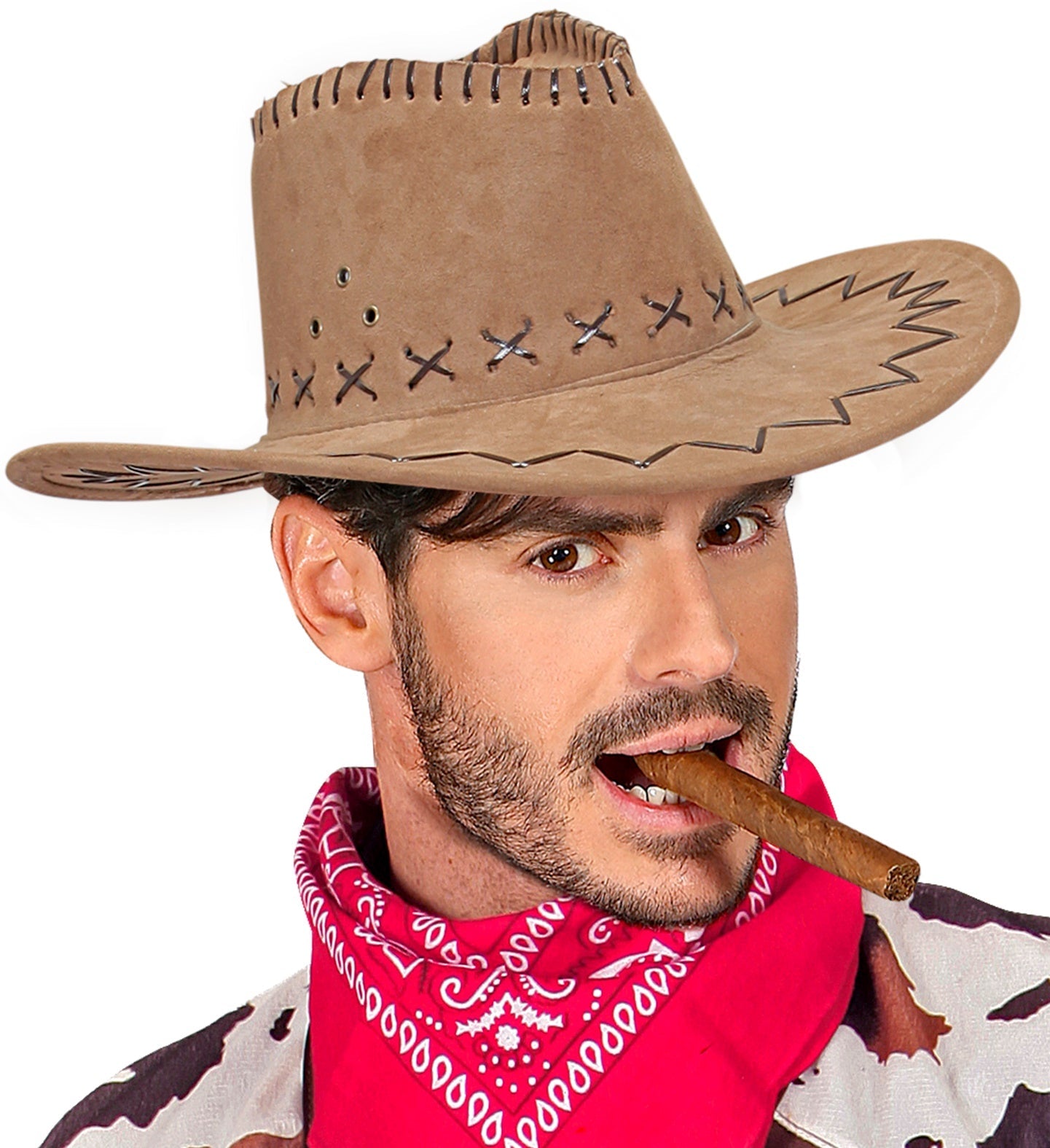 Widmann Cowboy Hut – Braunes Faux Wildleder mit dicker Naht - Fasnacht24.ch