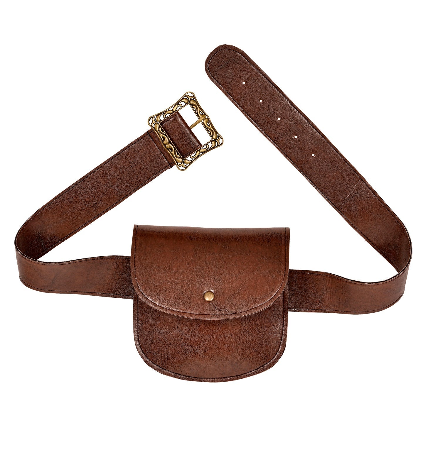 Brauner Gürtel mit Lederoptik und Tasche, ideal für Kostüme und praktische Aufbewahrung.