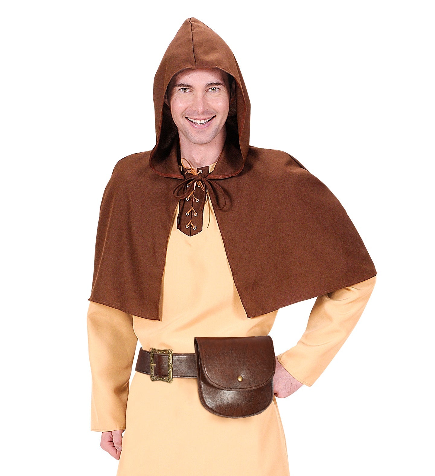 Brauner Gürtel mit Tasche in Lederoptik, ideal für Kostüme und praktische Aufbewahrung.