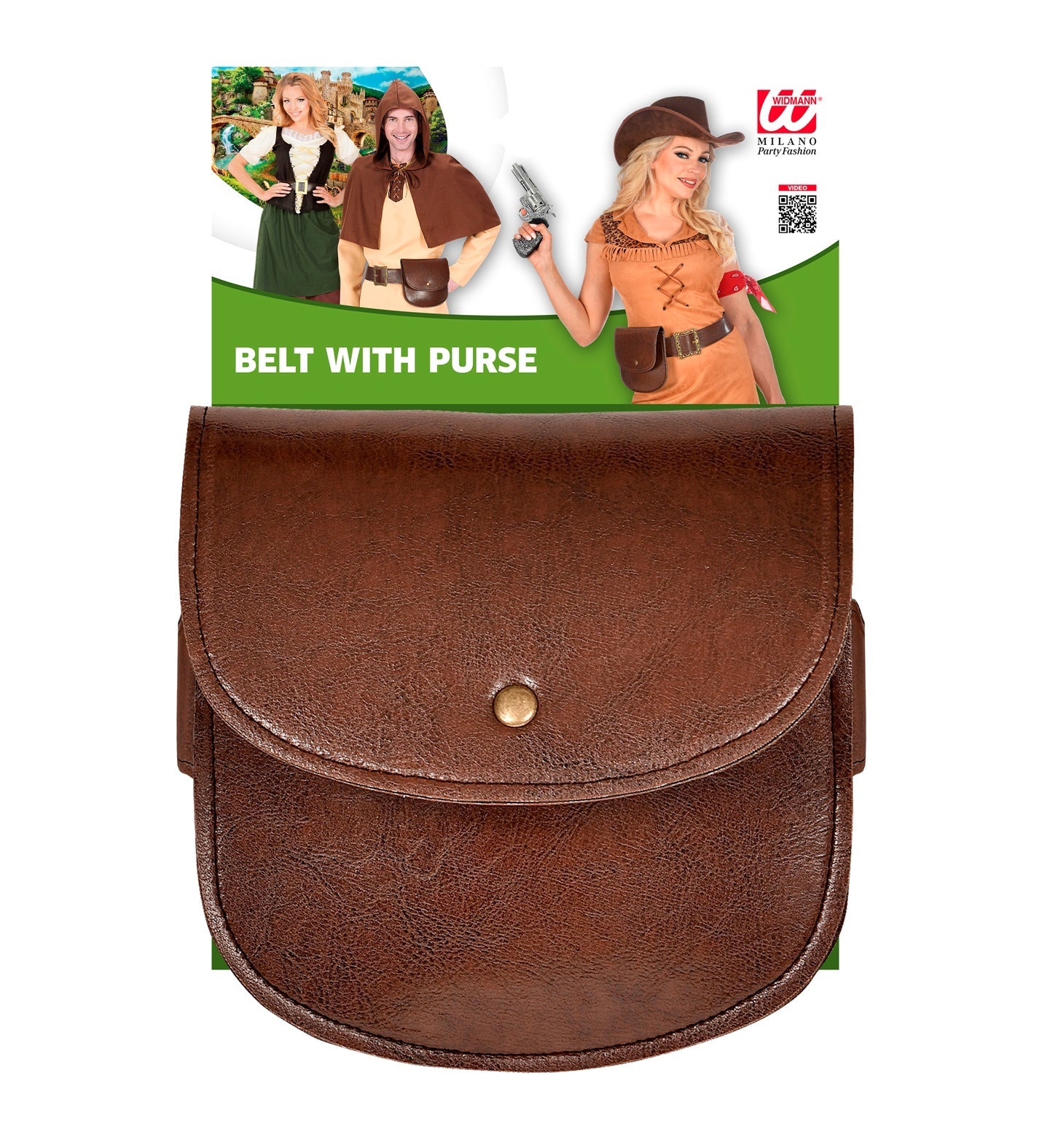 Brauner Gürtel mit Tasche in Lederoptik, ideal für Kostüme und praktische Aufbewahrung.