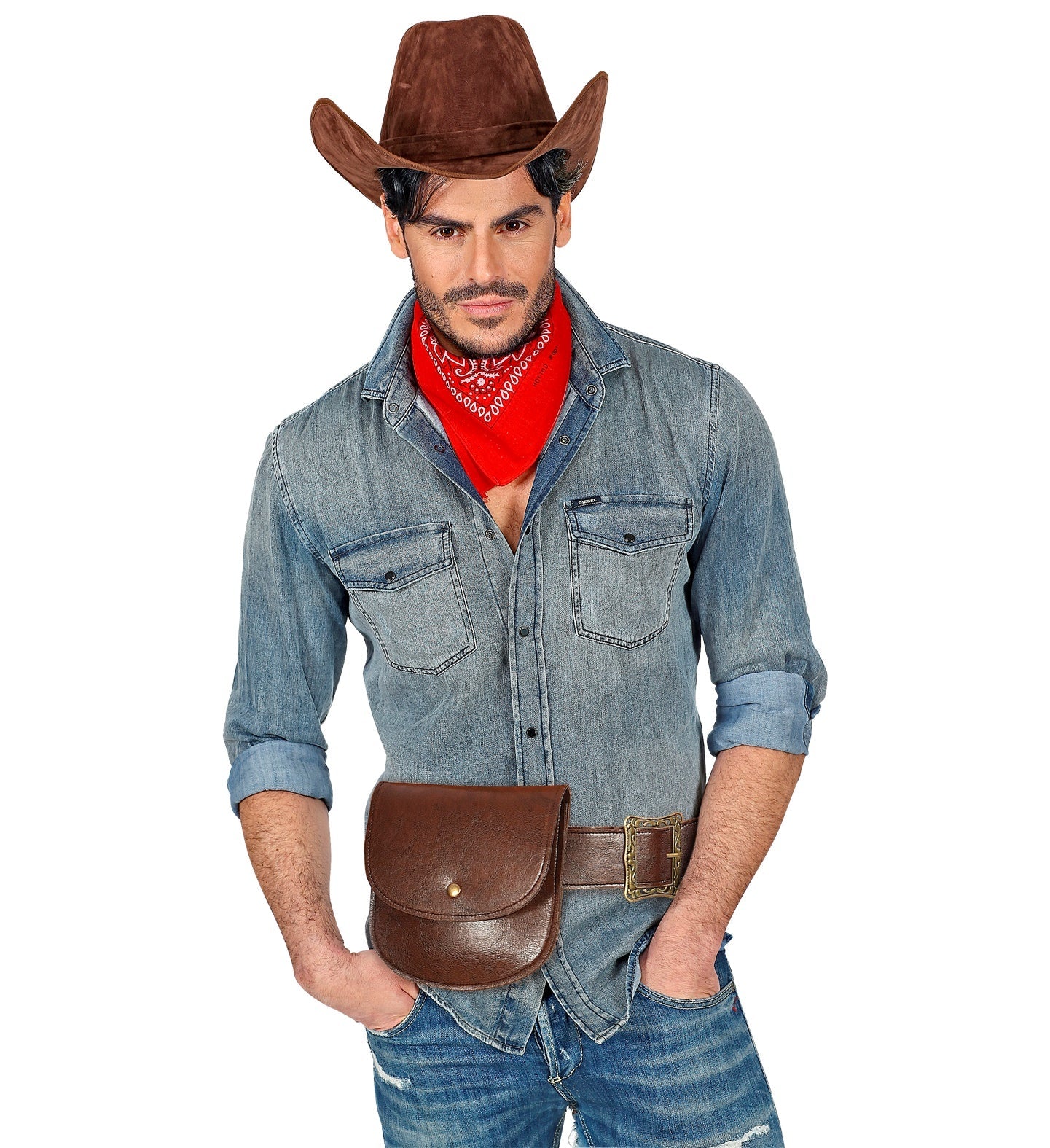 Brauner Gürtel mit Lederoptik und Tasche, verstellbar, für Kostüm und Alltag geeignet