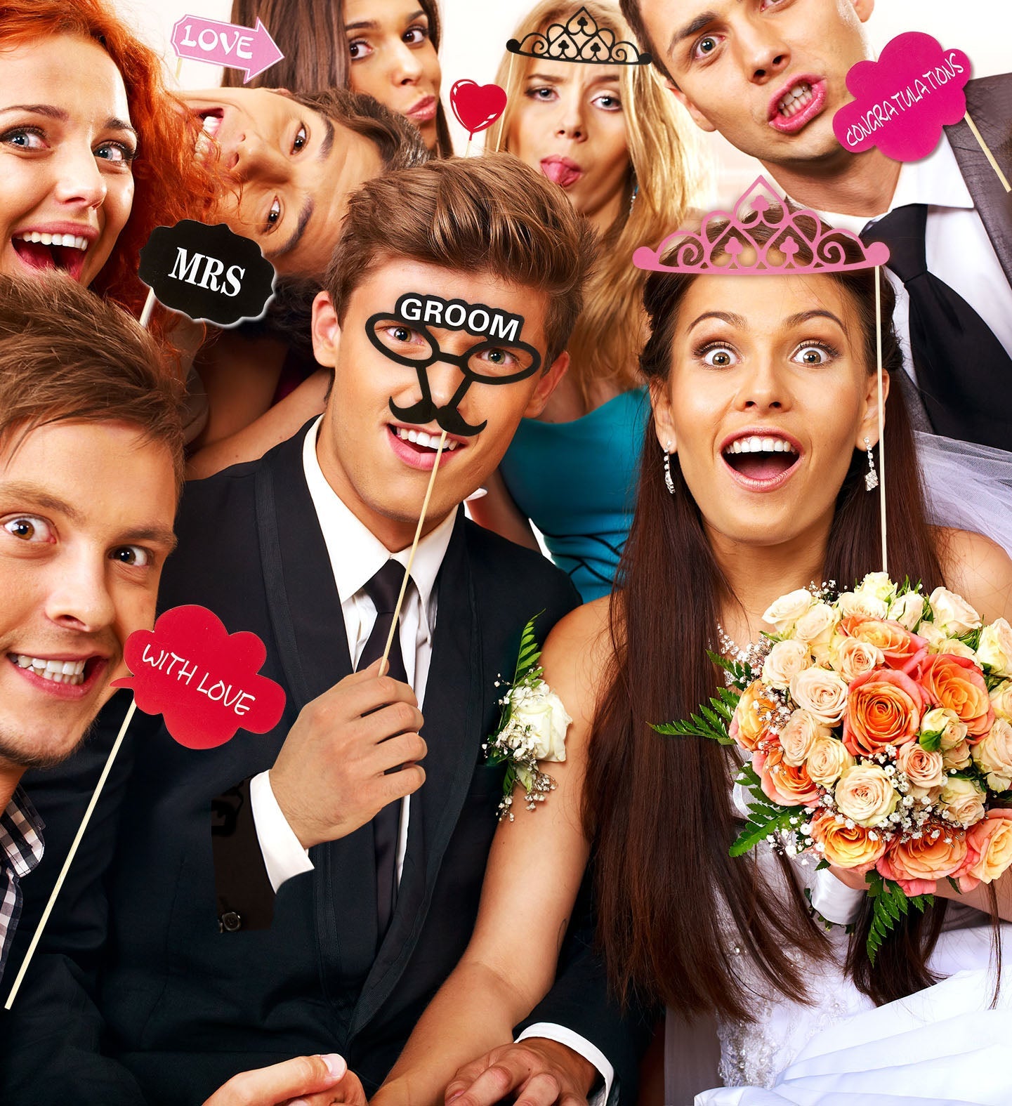 Fotobox Requisiten – Widmann Braut und Bräutigam 20-teilig Set - Fasnacht24.ch