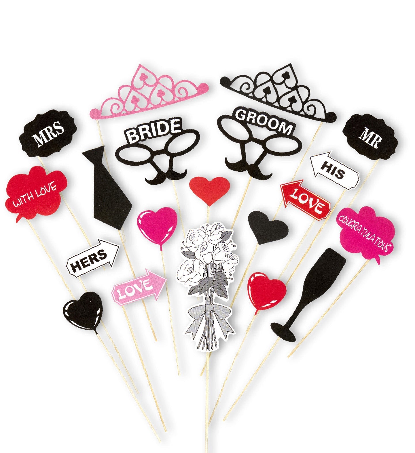 Fotobox Requisiten – Widmann Braut und Bräutigam 20-teilig Set - Fasnacht24.ch