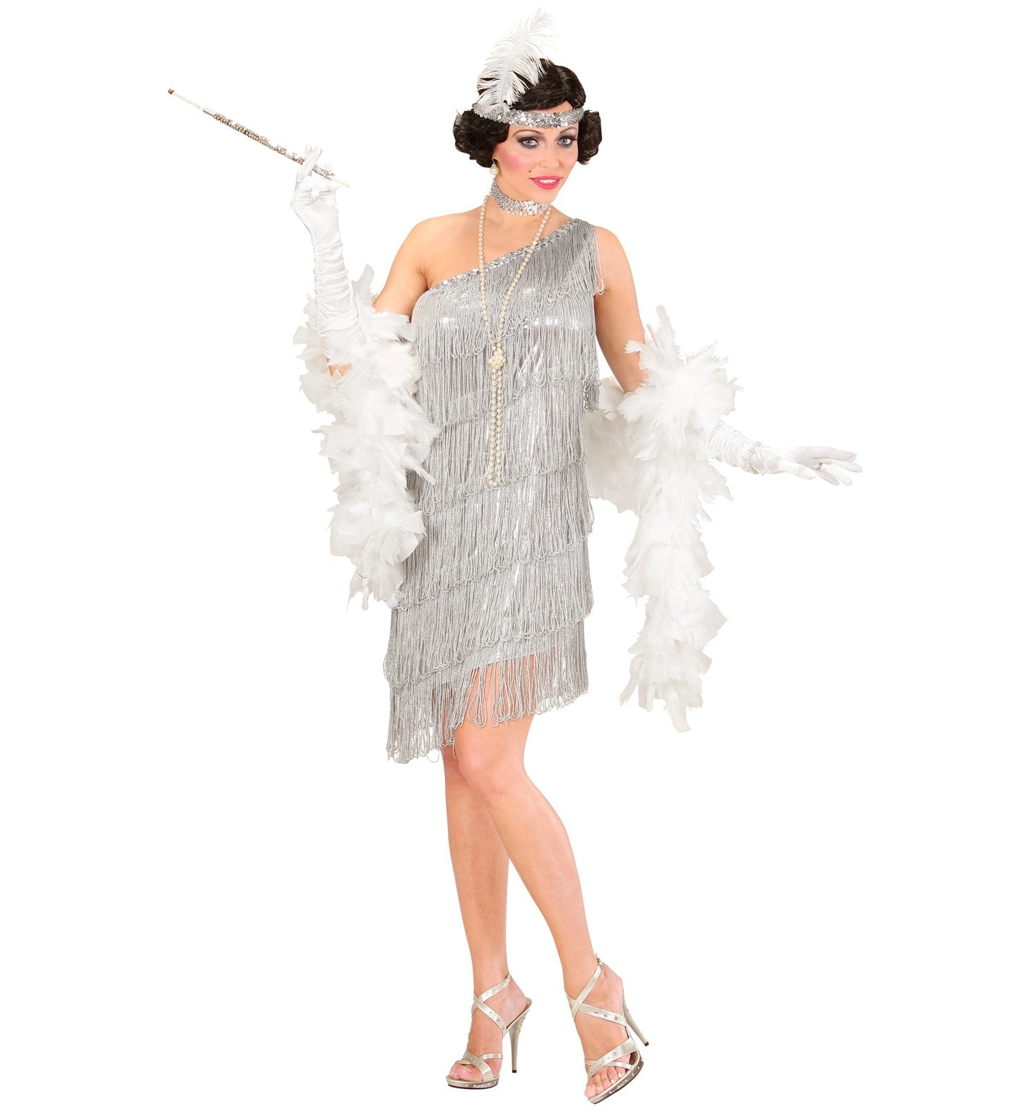 Charleston Damenkleid Silber Mit Fransen – Widmann Kostüm Set - Fasnacht24.ch