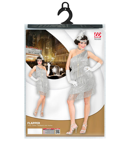 "CHARLESTON" (Kleid, Pailletenhalsband, Stirnband mit Feder) – Detailansicht