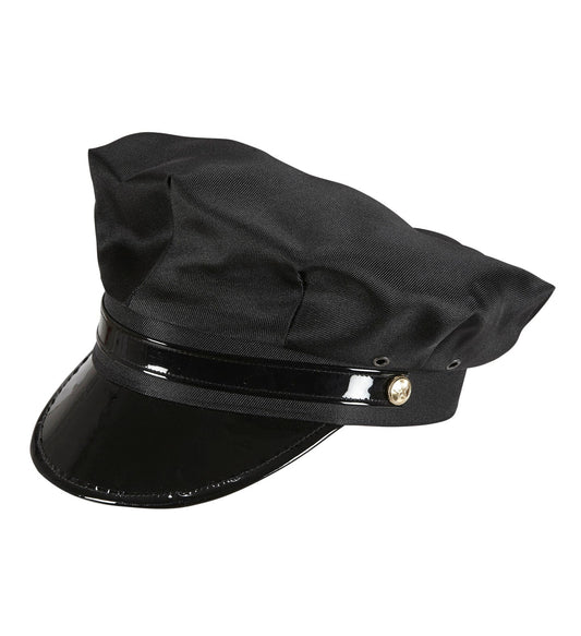 Schwarze Chauffeur Mütze mit stabiler Schirmkante, ideal für Fahrer und Events.