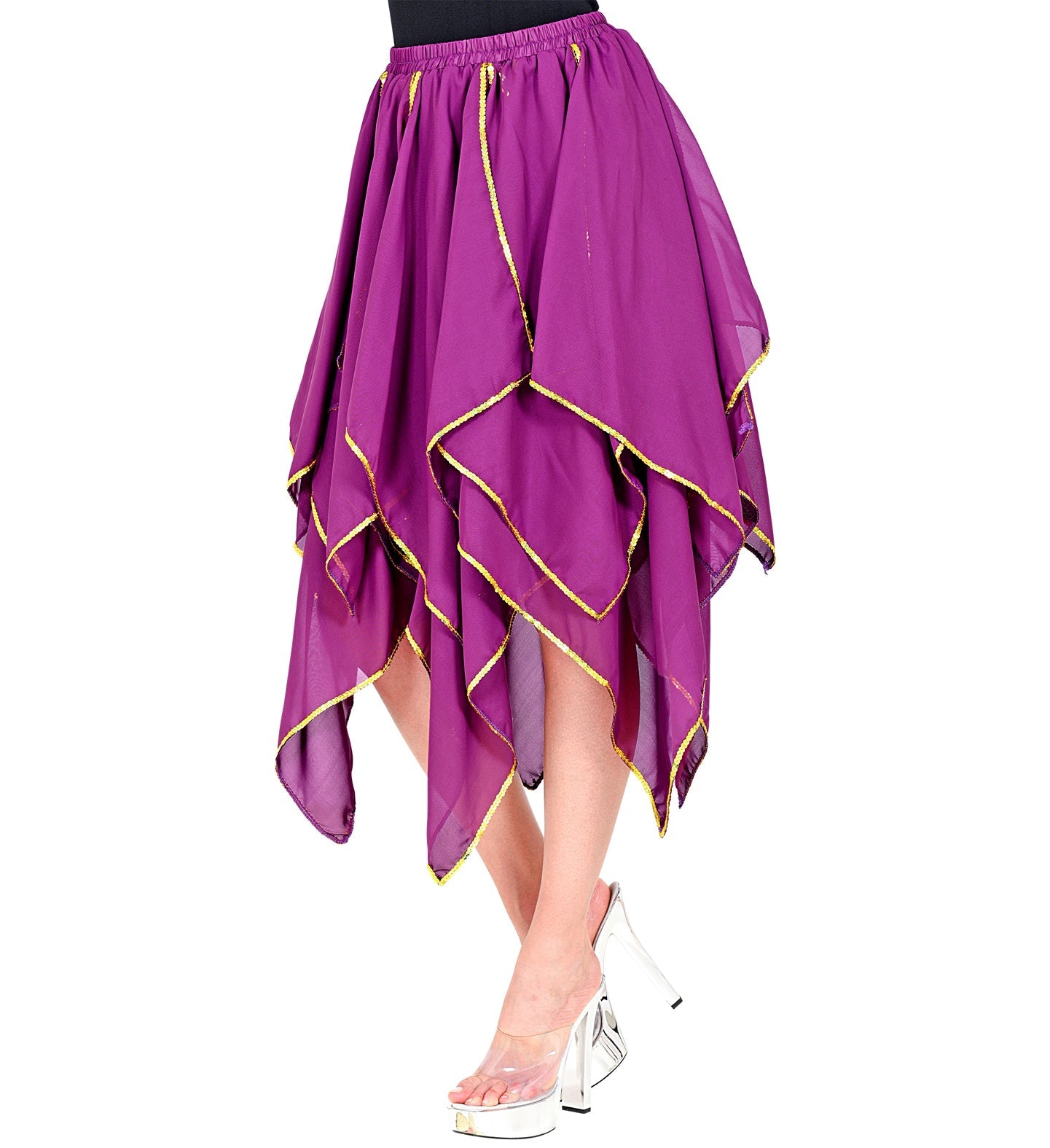 Lilafarbener Chiffon-Tutu-Rock mit goldenen Akzenten und satinierter Taille in Einheitsgröße.