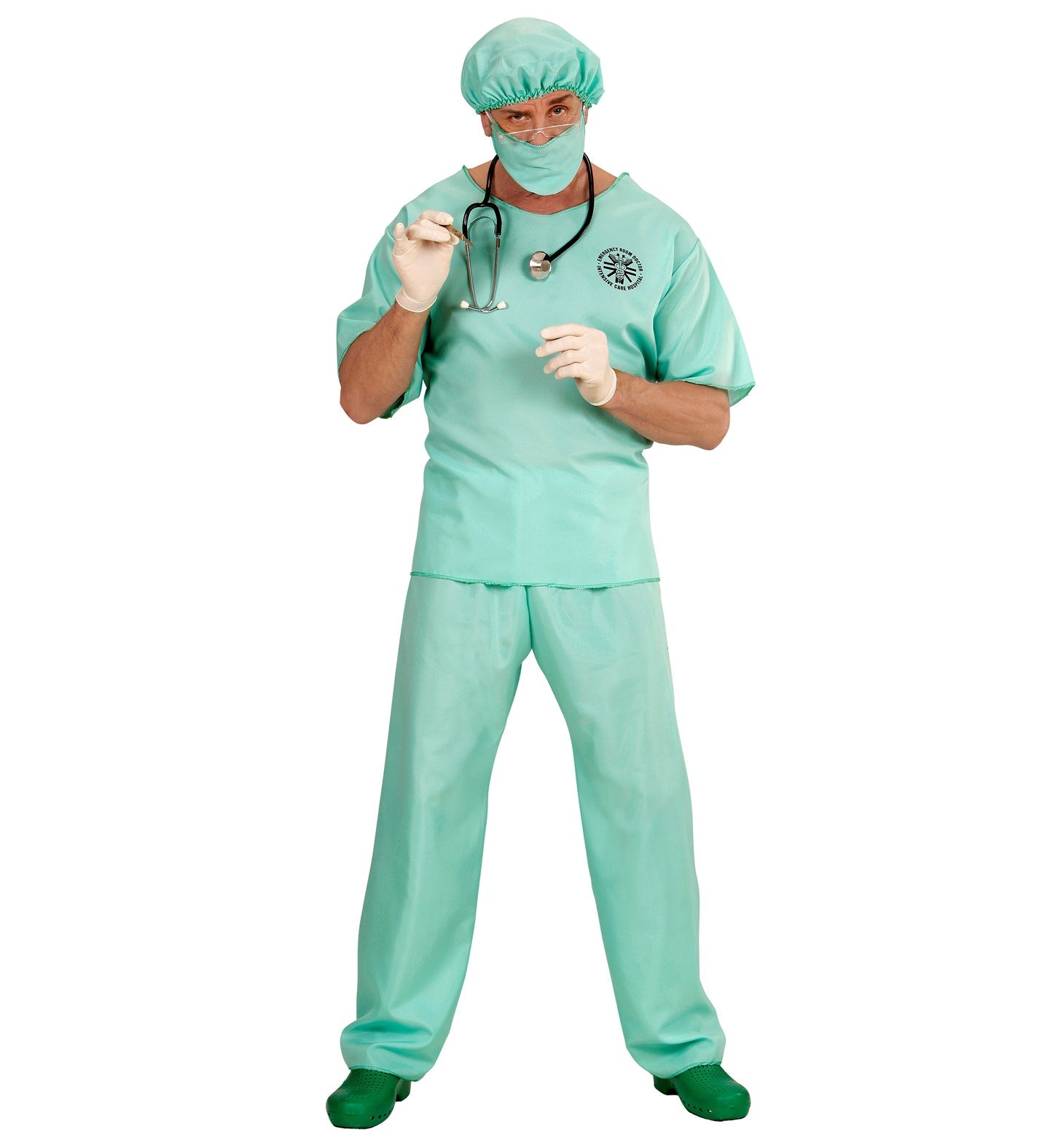 Widmann Notarzt Kostüm Herren – 4-teiliges Set Mint-Grün Chirurgen Outfit - Fasnacht24.ch