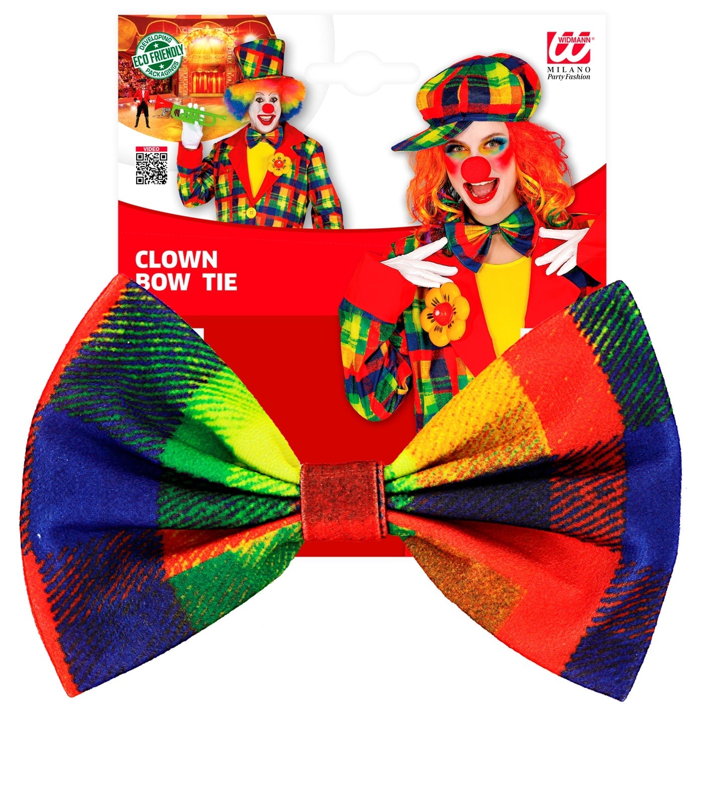 Widmann Clown Fliege – Bunte Gemusterte Satin Bow Tie Universalgröße - Fasnacht24.ch