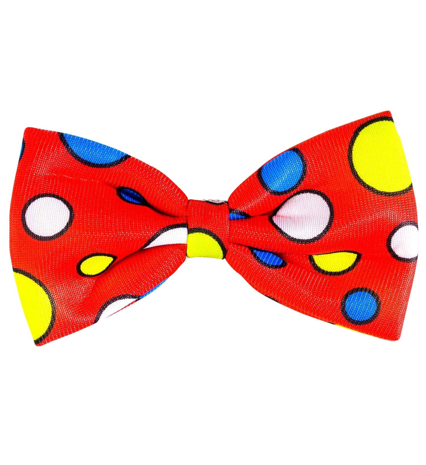 Rote Clown-Fliege aus Polyester mit bunten Punkten und verstellbarem Band