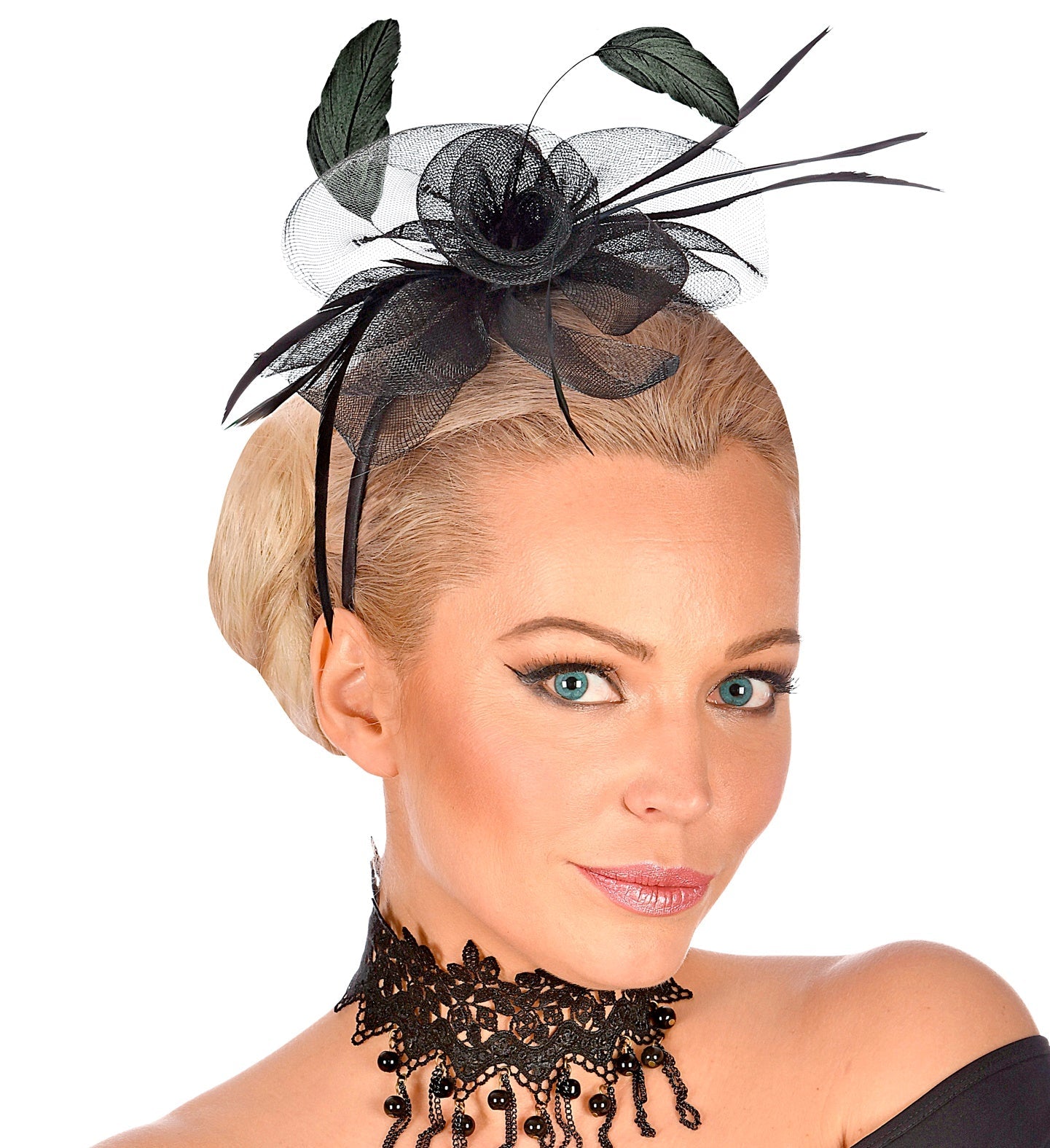 Widmann Cocktailhut – Schwarzer Mini Hut mit Federn, 1920er Stil - Fasnacht24.ch