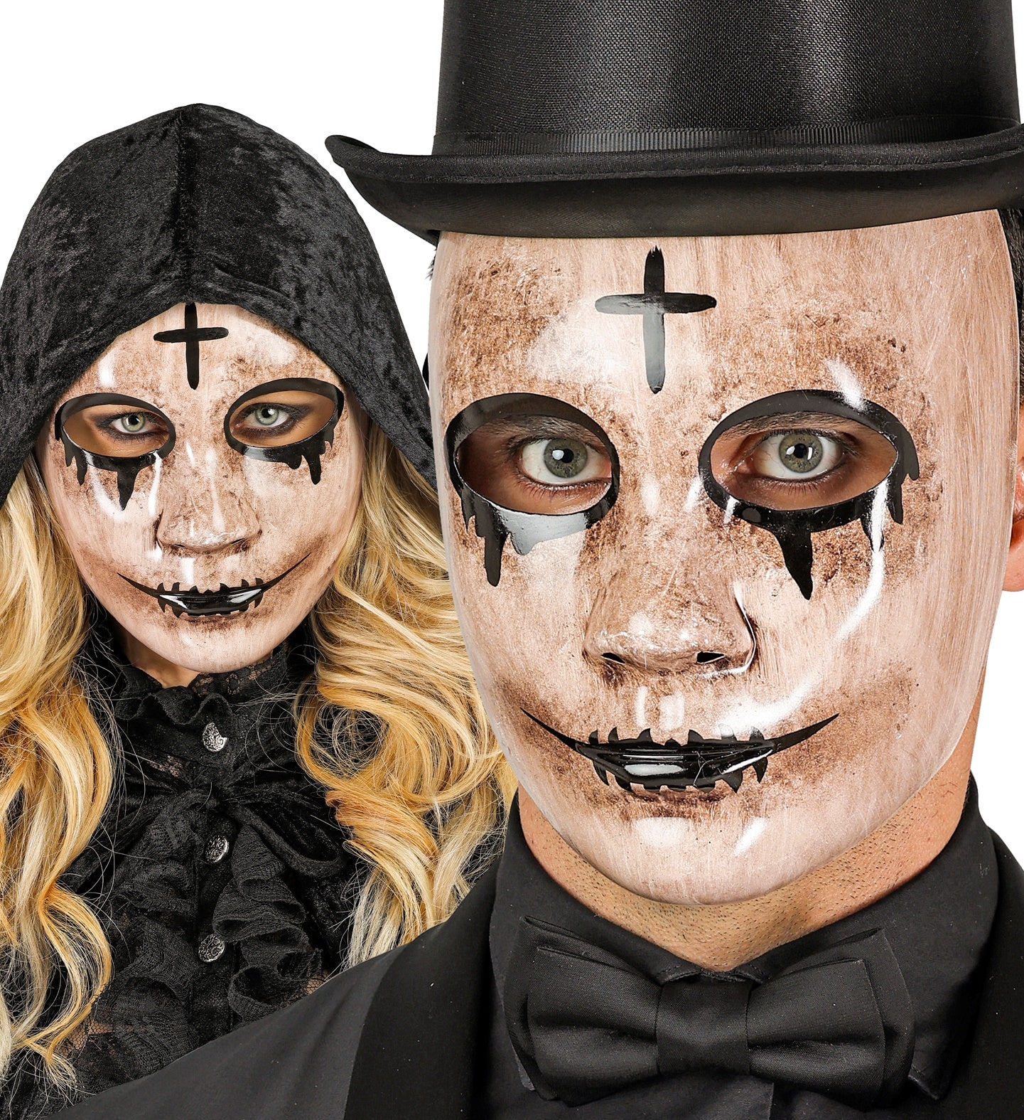 Schwarze Phantom-Maske aus Kunststoff mit elegantem Commedia dell'Arte Design und großen Augenöffnungen