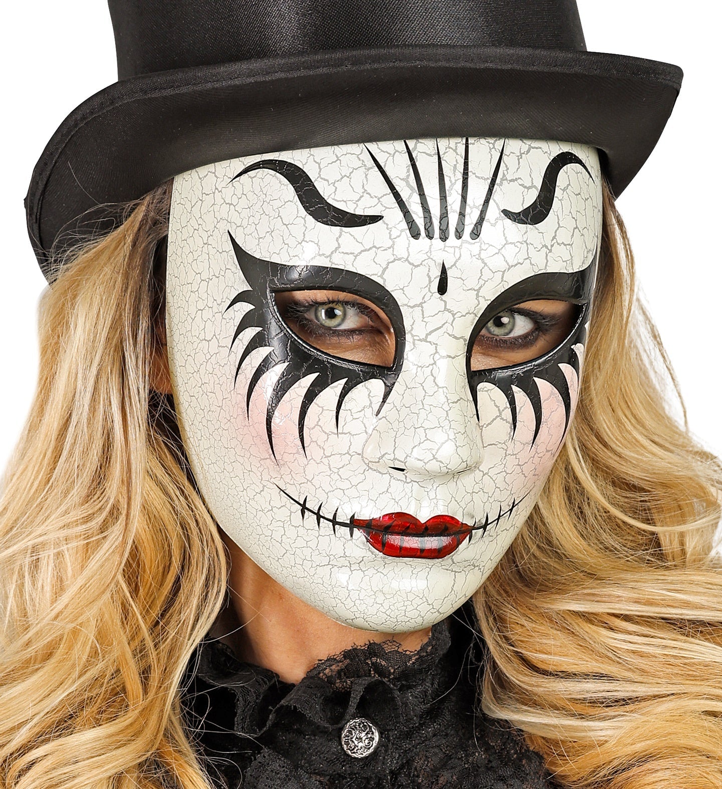 Widmann Commedia Dell'Arte Maske mit rissigem Gesicht und antikem Finish aus leichtem Resin