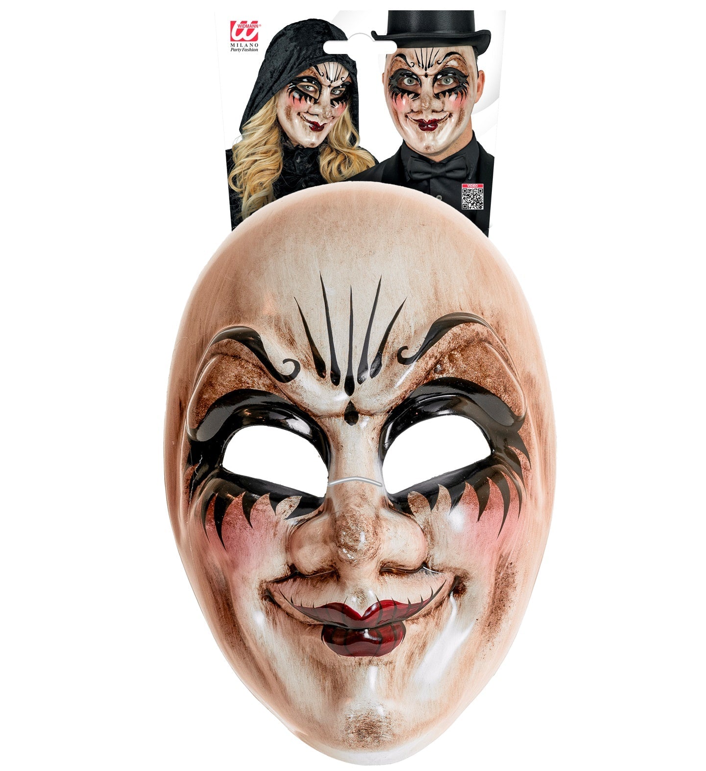 Unheimliche Mann Maske aus gealtertem Harz mit elastischem Band und breiten Augenschlitzen.