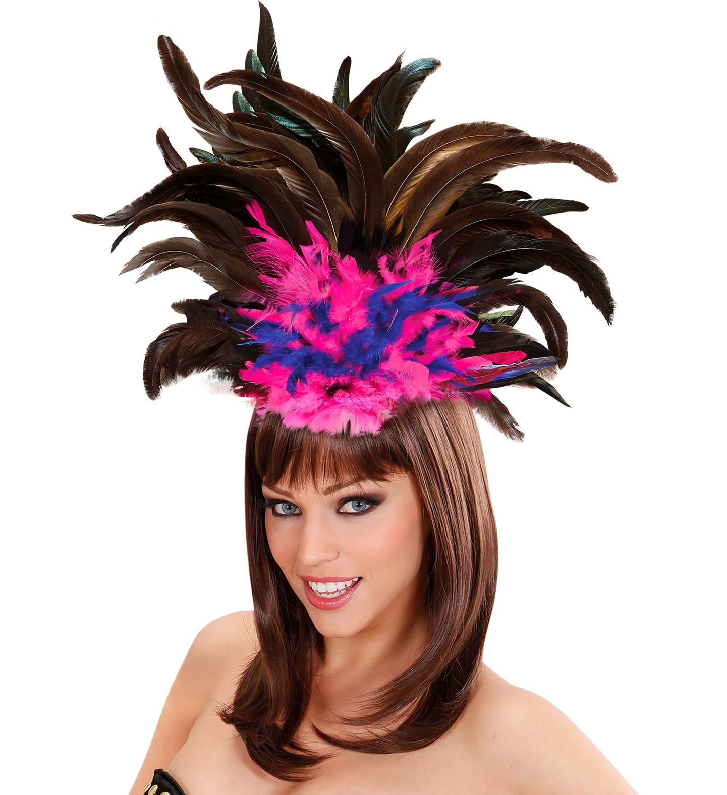 Widmann Federn Kopfschmuck – Copacabana Federhaarschmuck Schwarz Pink Blau - Fasnacht24.ch