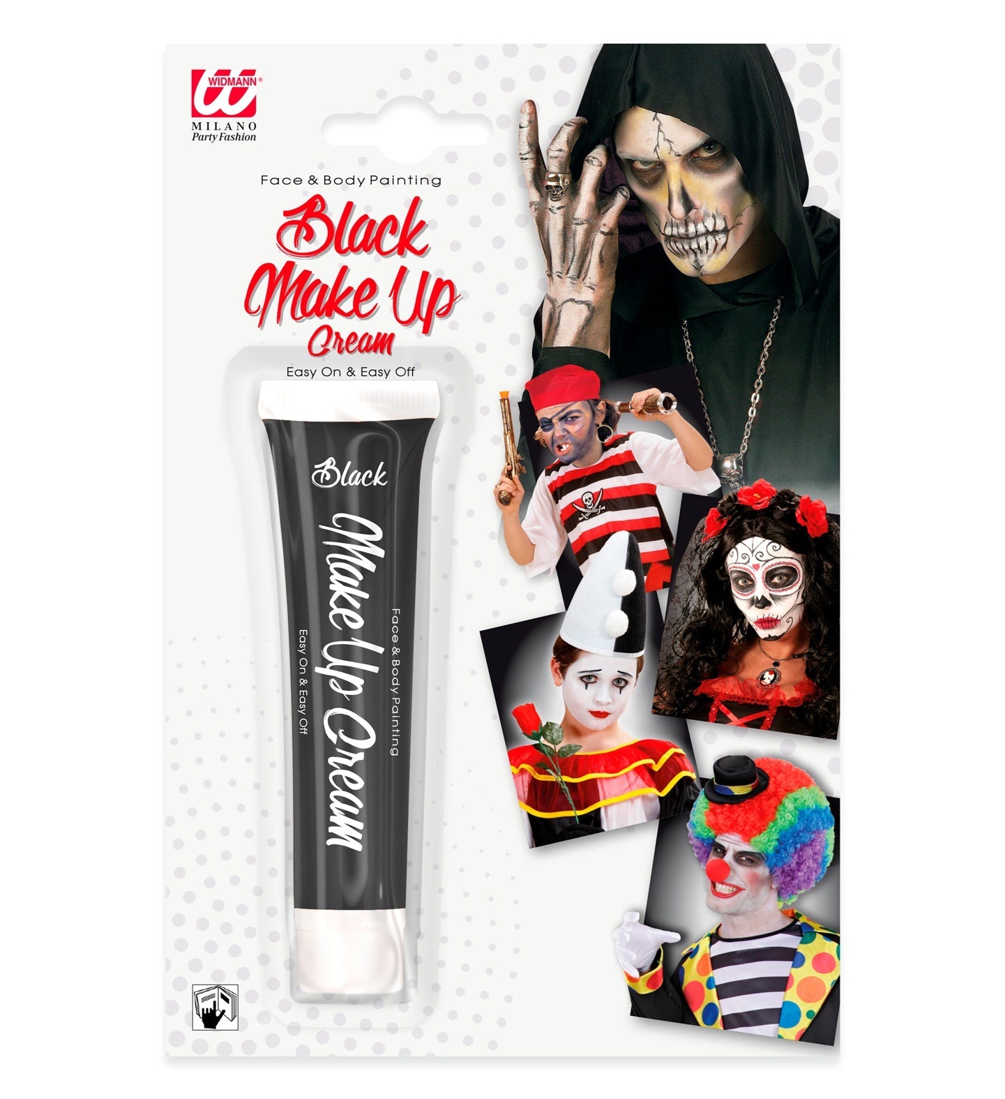 Black vegan cream makeup in 28ml tube for face and body painting.