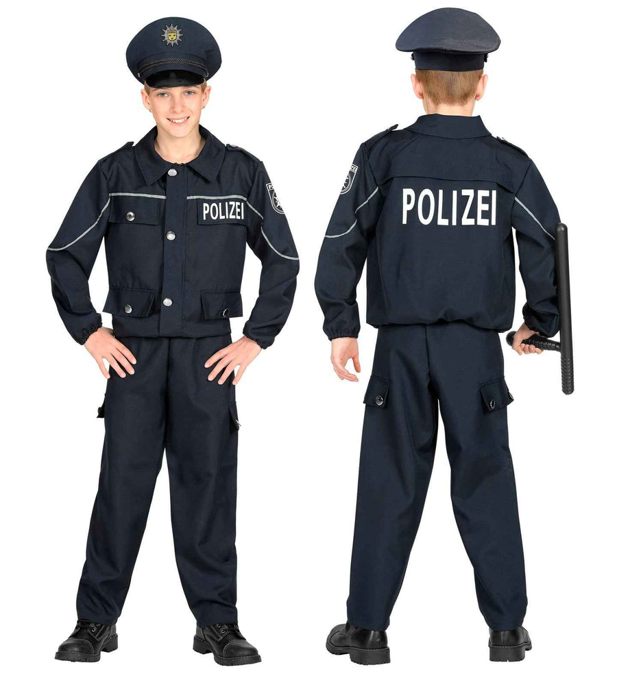 Widmann Kinder Polizei Kostüm blaue Polizeiuniform mit Hose und Mütze – Produktansicht