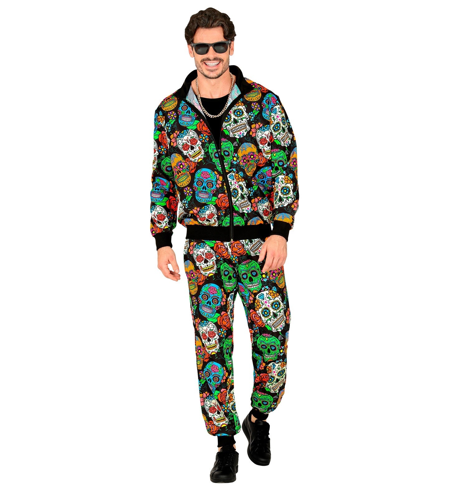 Jogginganzug Unisex – Widmann Dia De Los Muertos Skull Hoodie & Hose - Fasnacht24.ch