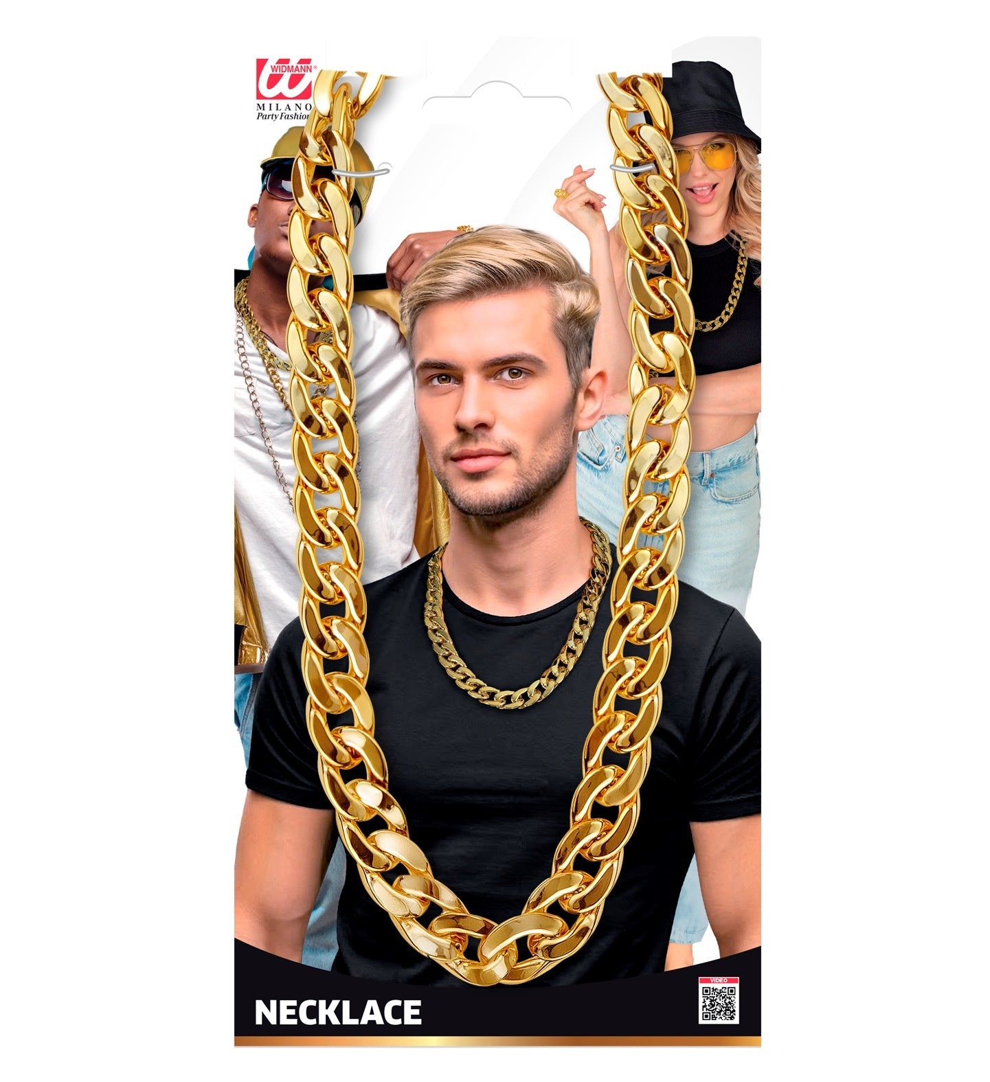 Dicke goldene Halskette aus Messing mit markanten Gliedern und Karabinerverschluss.