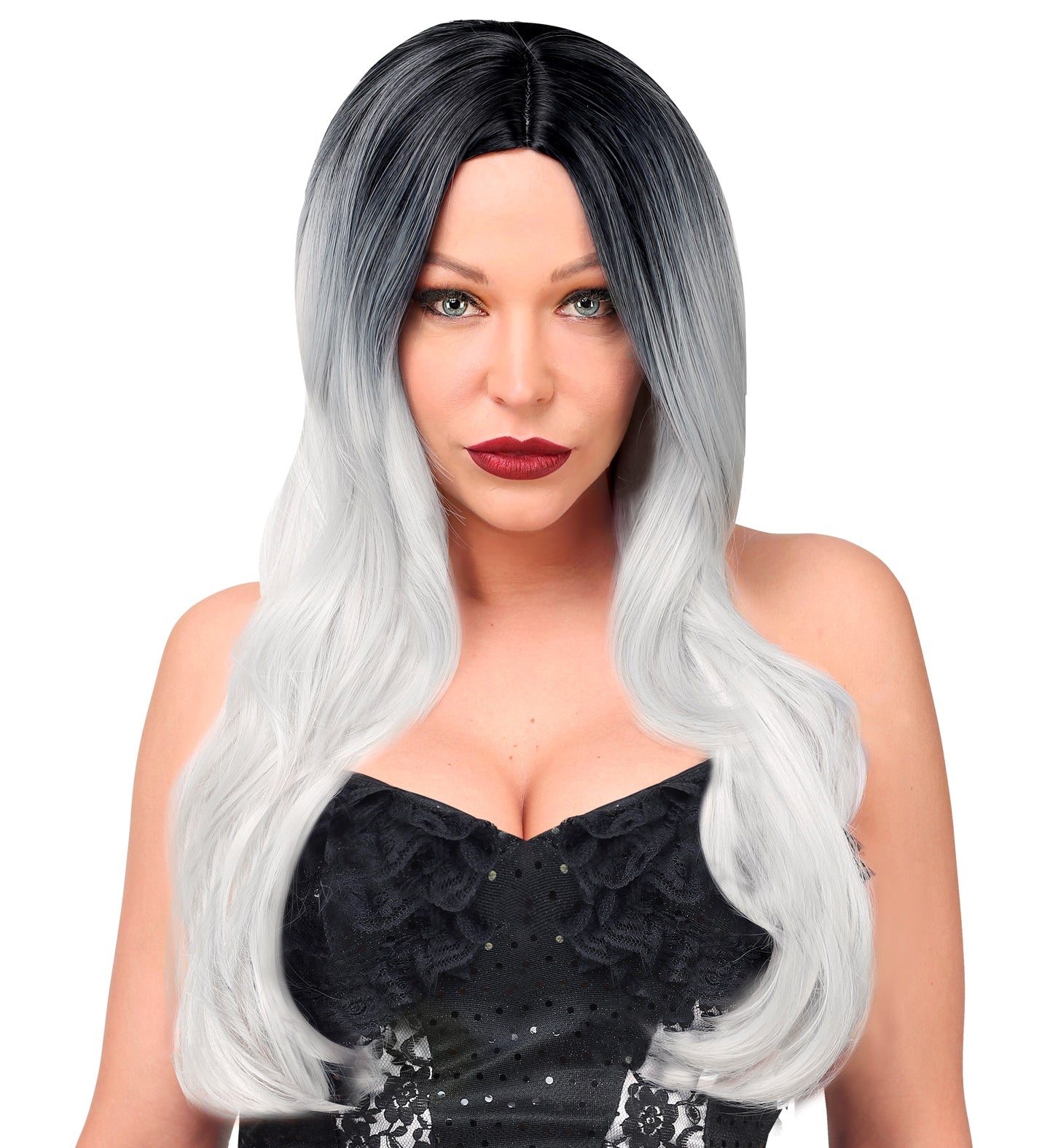 Widmann Dream Hair Lange Graue Ghost Perücke – Hitzebeständig, Verstellbar - Fasnacht24.ch