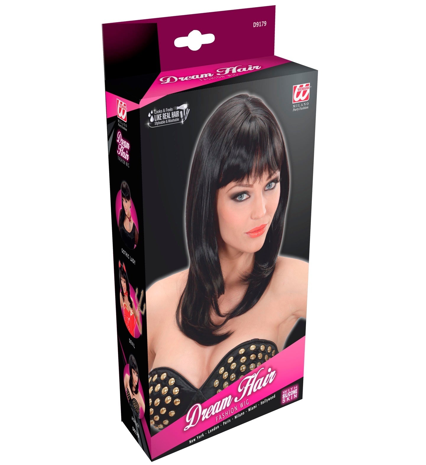 Widmann Ashley Schwarze Herrenperücke Mit Natürlichen Bangs – Heat-Resistent - Fasnacht24.ch