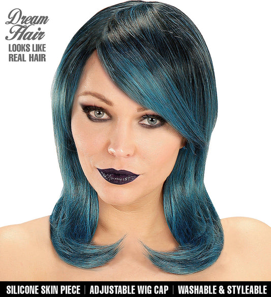 Widmann Dream Hair Megan Damenperücke – Blau/Grün/Schwarz, Hitzebeständig - Fasnacht24.ch