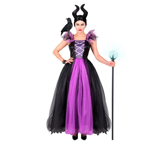 Dunkles Königin Malefizia Kostüm in Grau und Schwarz mit elegantem Schnitt und Krone.