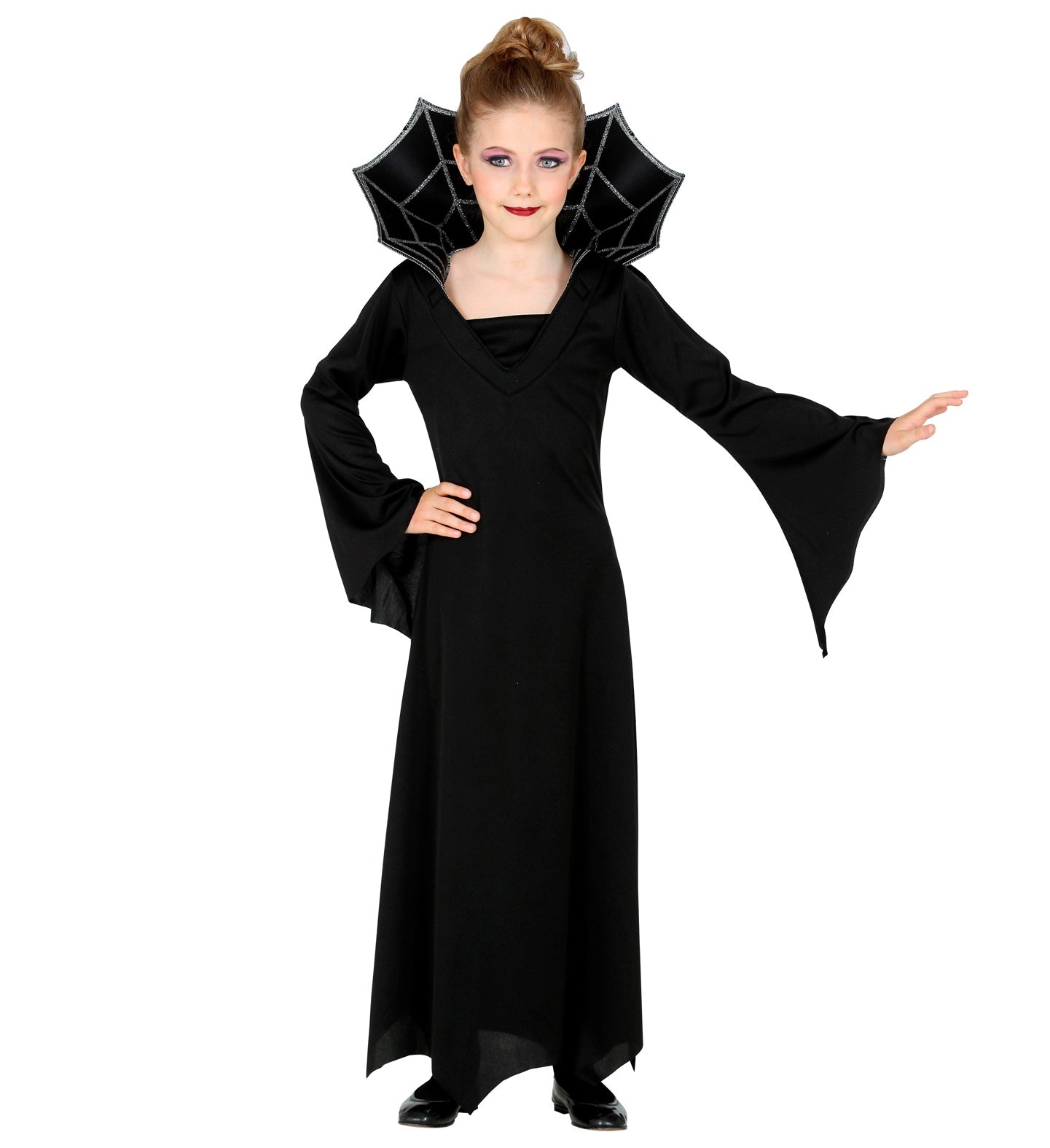 Schwarzes Spitzenkleid für Mädchen mit einem eleganten, vampirähnlichen Design.