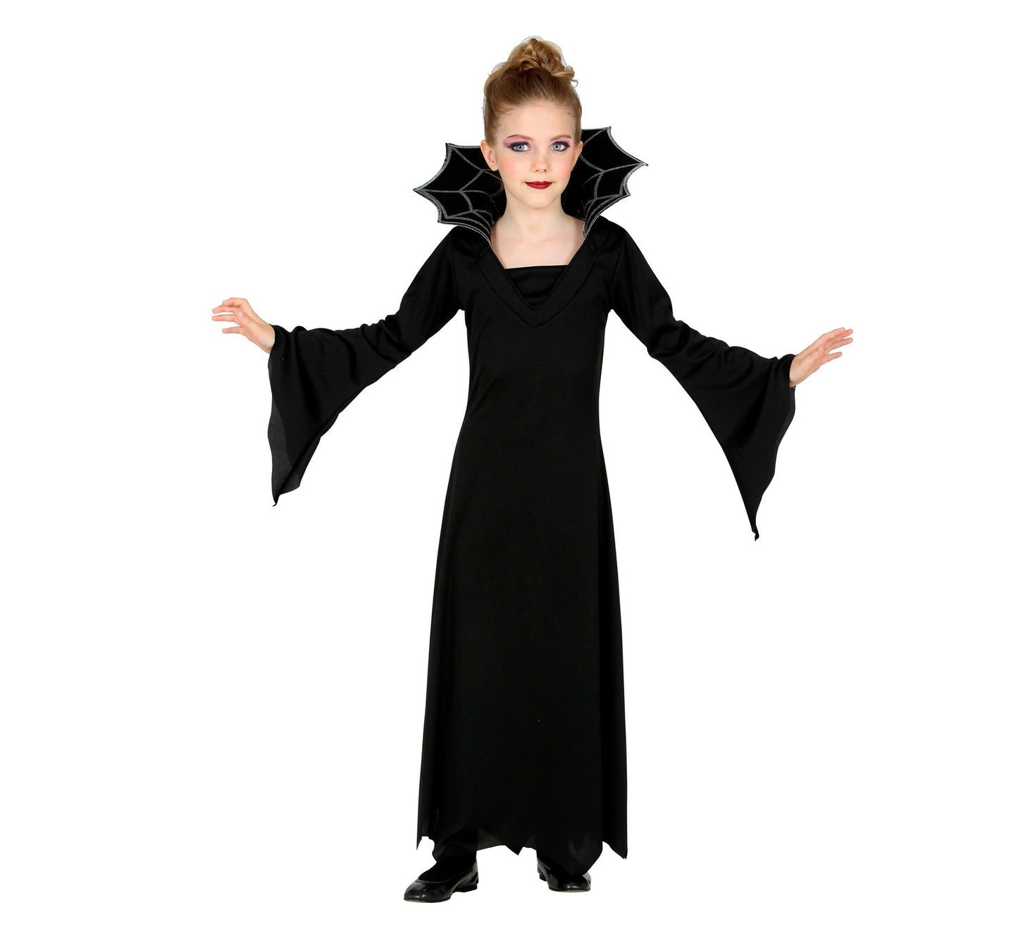 Schwarzes Spitzenkleid für Mädchen mit einem eleganten, vampirähnlichen Design.