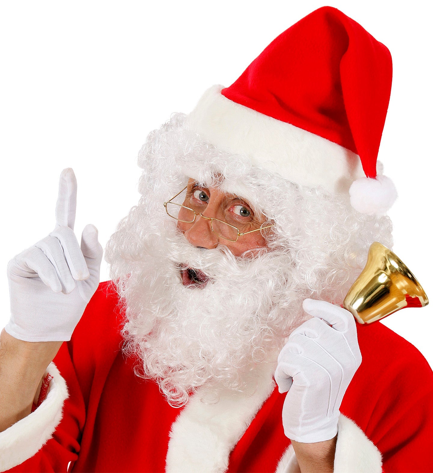 Weihnachtsmann Perücke mit weißem Bart und Augenbrauen, aus pflegeleichtem Kunsthaar.