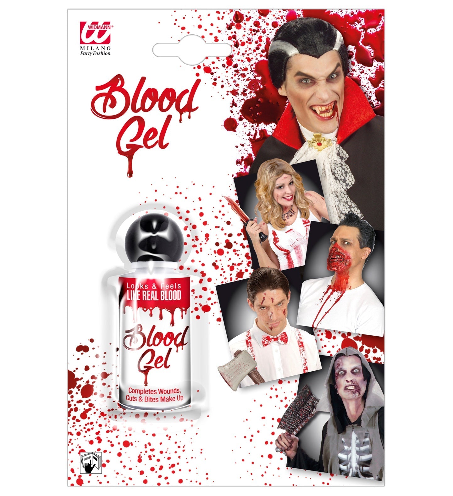 Kleine Flasche mit realistisch gelatinösem, rotem Kunstblut für Horror-Make-up