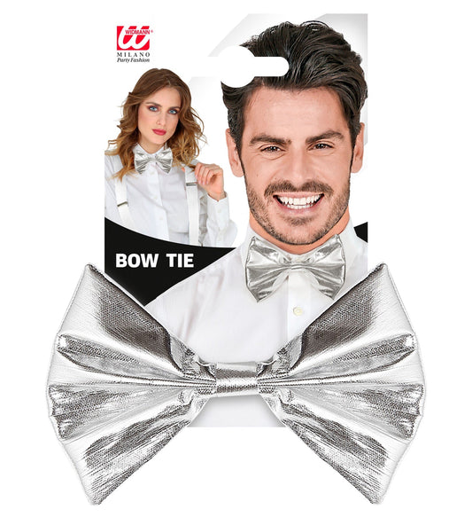 Widmann Silberne Metallische Selbstbindende Fliege – 2,4 Zoll Schmal - Fasnacht24.ch