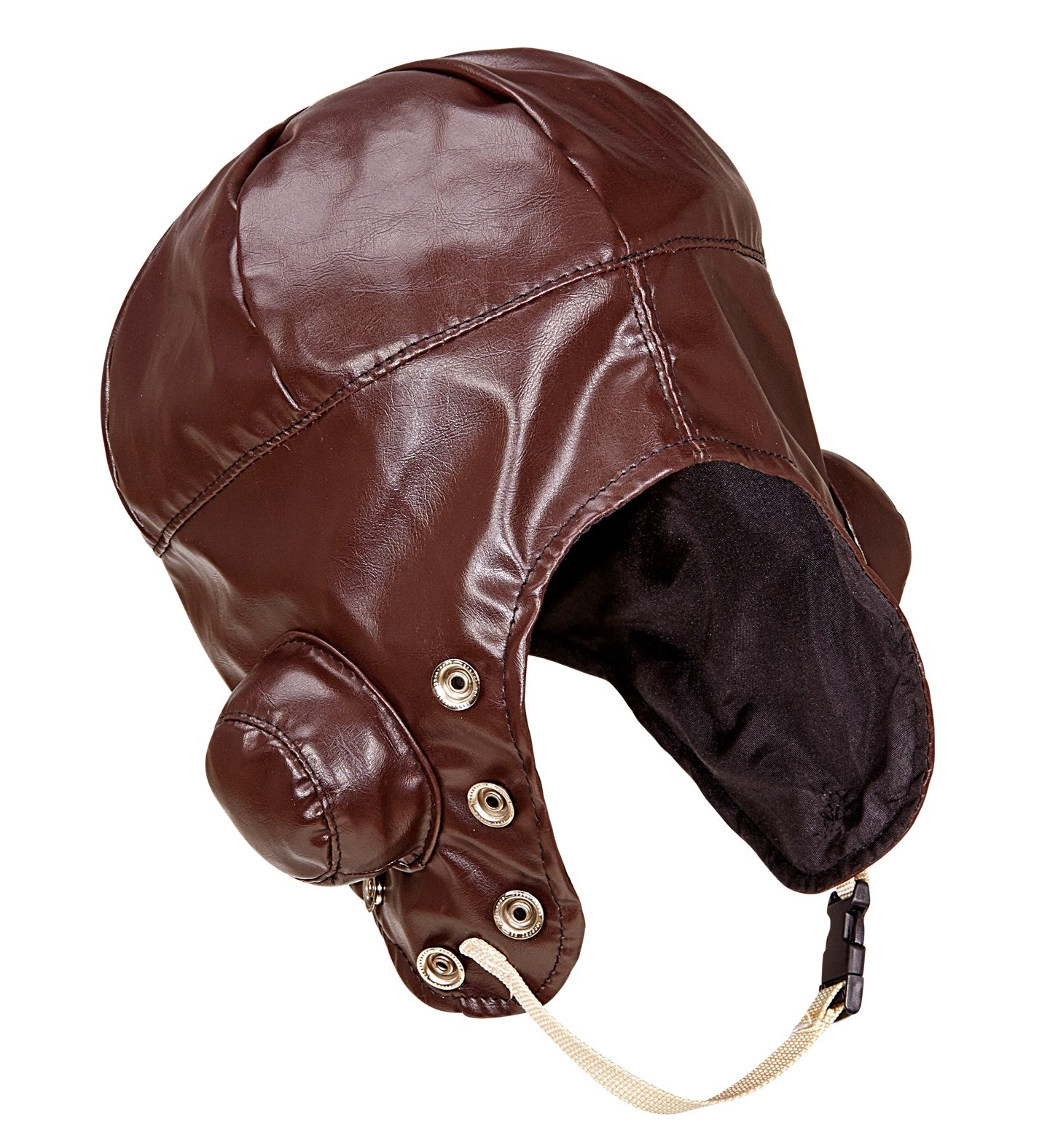 Faux-Leder Flieger Mütze mit Ohrenschützern in Schwarz und weichem Innenfutter.