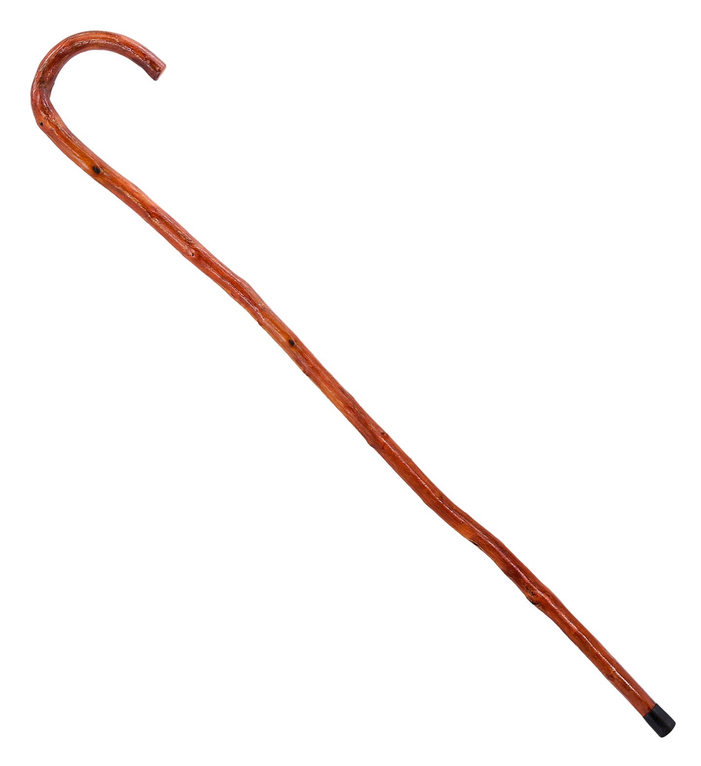 A 90cm lightweight bamboo walking cane with a curved handle.