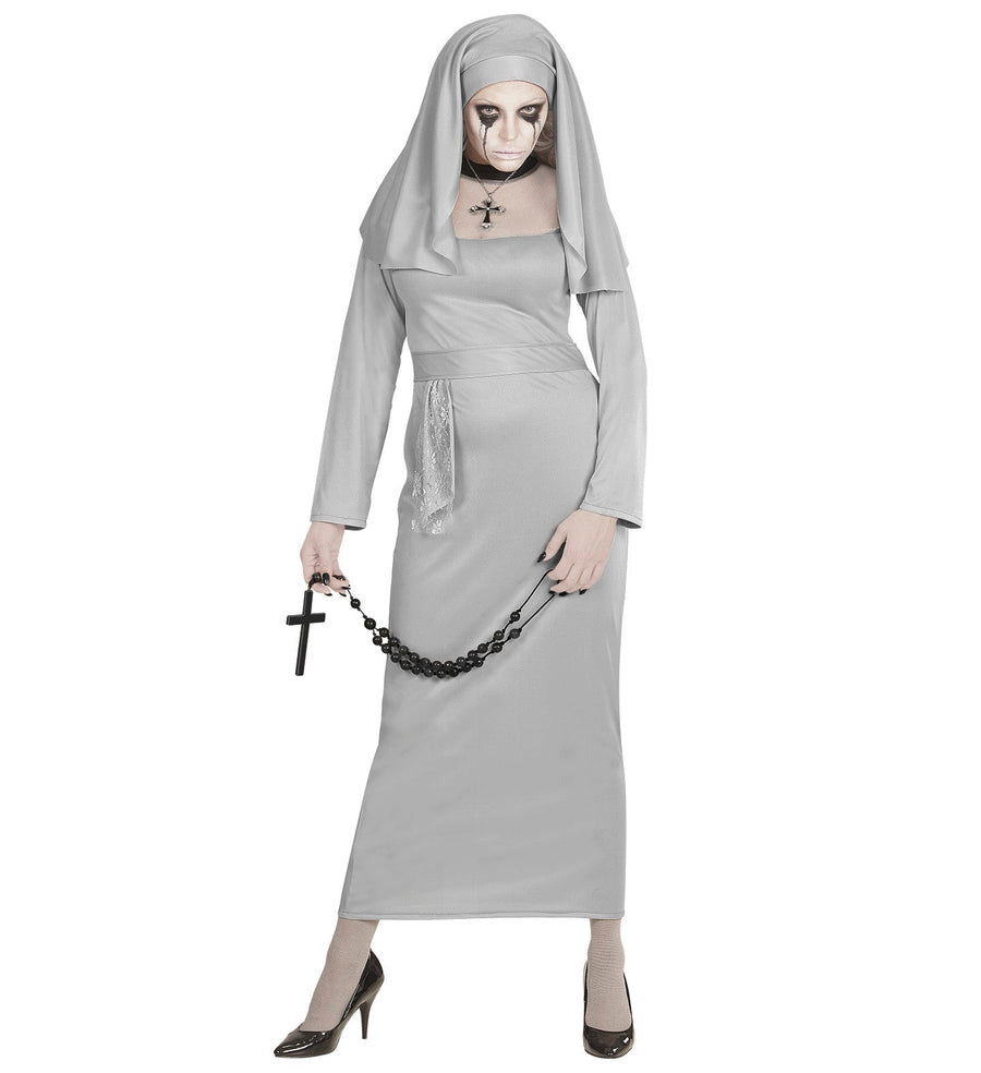 Widmann Geister Nonne Kostüm – Grau Gewand mit Haube für Damen - Fasnacht24.ch