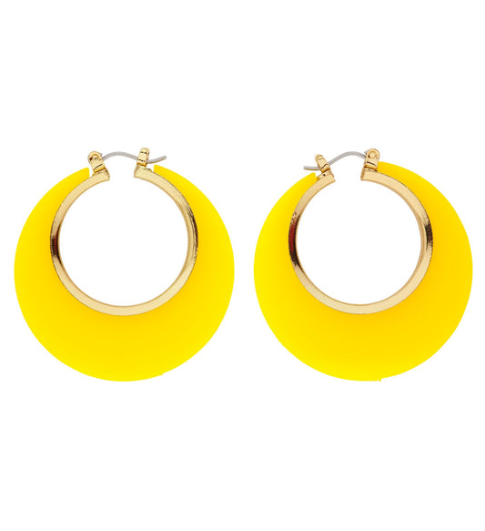 Pair of lightweight yellow and gold drop hoop earrings.