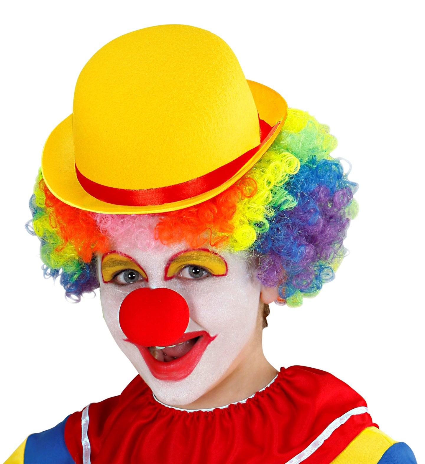 Gelber Filz-Clownhut in Melonenform für Kinder, geeignet für Fasching und Rollenspiele.