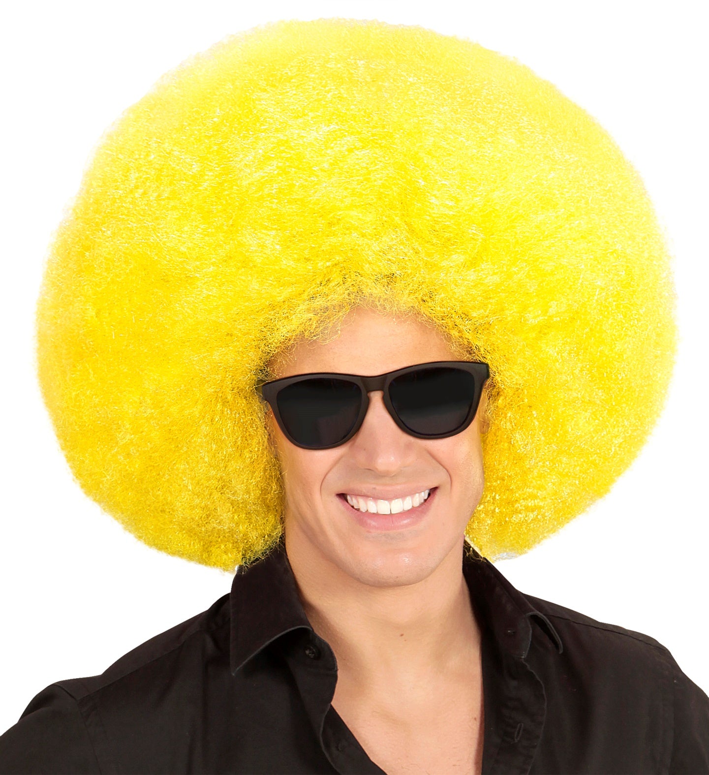 Gelbe, voluminöse Afro-Perücke aus synthetischen Fasern für Clowns und Partys.