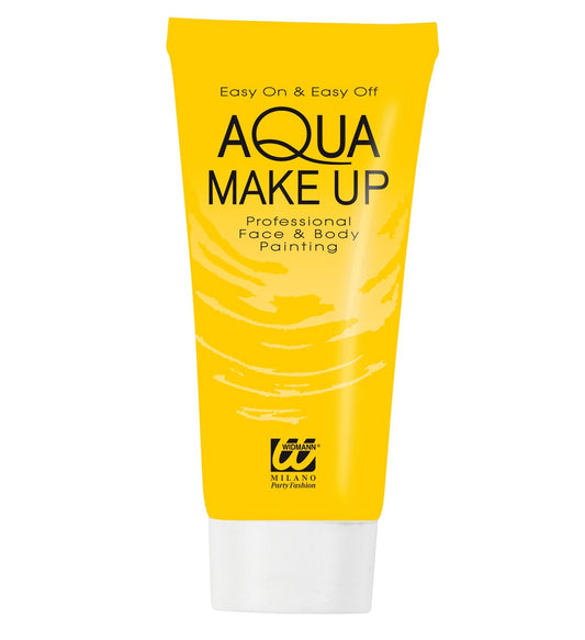 Yellow tube of Widmann Aqua Make-Up, ready-to-use 30ml for face and body painting.
