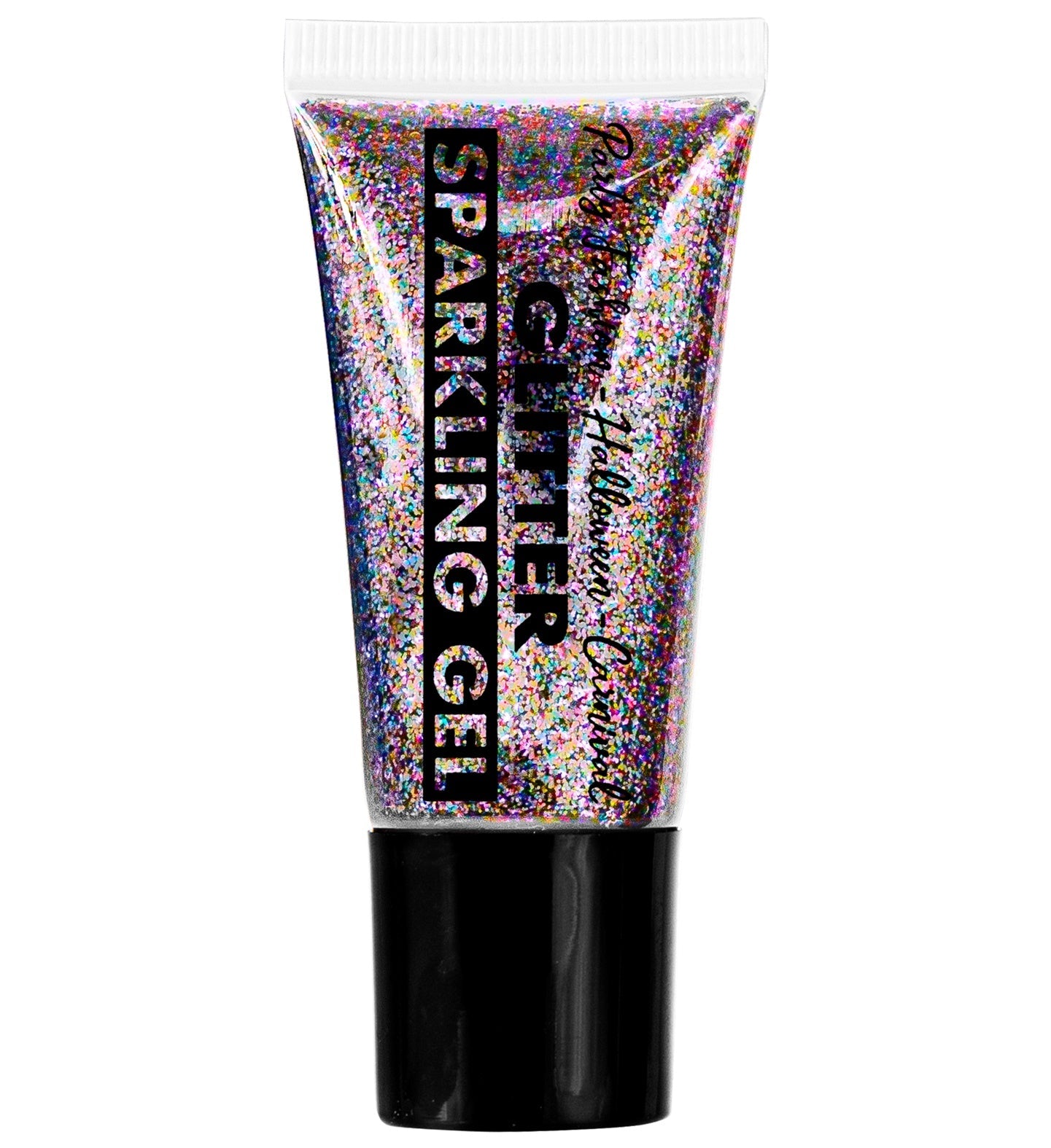 A 25ml tube of Widmann multicolored glitter gel for face and body aqua makeup.