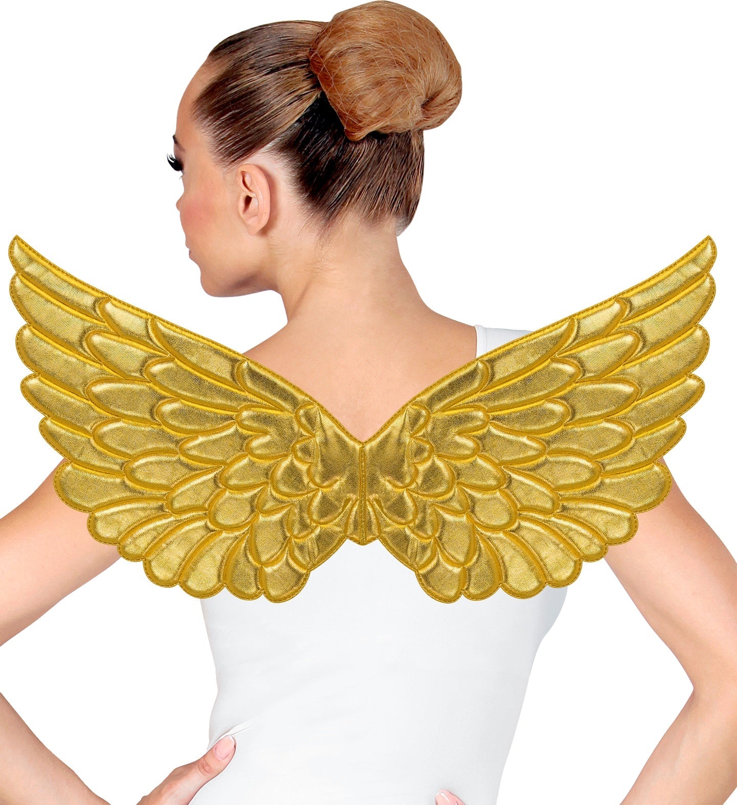 Goldene Engelsflügel aus Kunststoff für Erwachsene, 57x26 cm, mit verstellbaren Samtträgern.