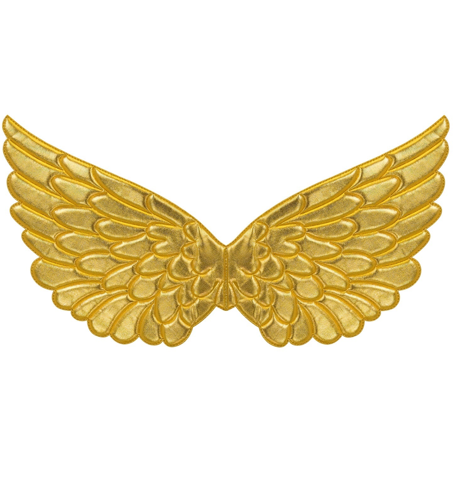 Goldene Engelsflügel aus Kunststoff, 57x26 cm, mit verstellbaren Samt-Trägern für Erwachsene.